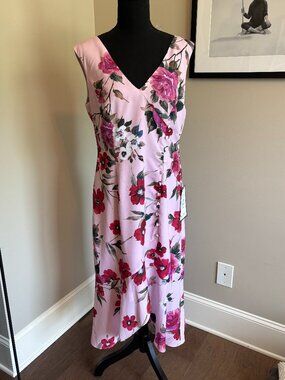 ADRIANNA PAPELL Womens Pink Sleeveless V Neck Midi Formal Sheath Dress 10